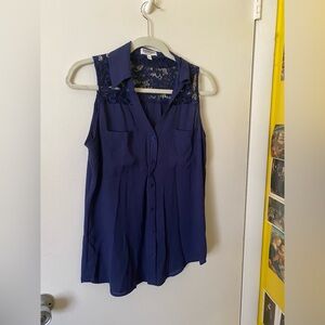 Express Navy Portofino Sleeveless Blouse with Lace Top